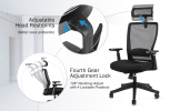 High back office mesh chair with lumbar support; color black; 300lbs