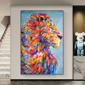 Oil Painting Handmade Hand Painted Wall Art Pop Cartoon Lion Animal Home Entryway Living Room Bedroom Luxurious Decoration Painting (size: 100X150cm)