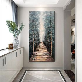 Hand painted Couples painting Couples Walking on a forest path Spiritual Art Landscape oil painting on canvas Tree art palette knife art (size: 75x150cm)