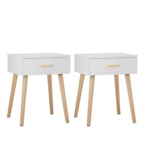 One Set of Nightstand with One Drawer, Bedside Table with Pine Legs, Convenient Cabinet, Indoors, Gray XH (Color: White Two Packs)